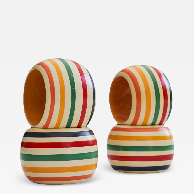 Set of 4 Colorful Napkin Rings in Painted Wood 1970s