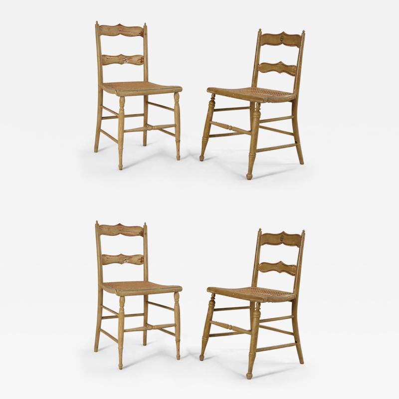 Set of 4 English Country Style Painted Beige Ladder Back Childrens Chairs
