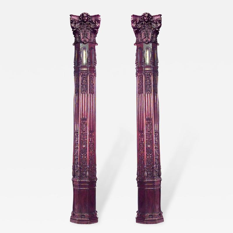 Set of 4 English Gothic Revival Carved Mahogany Columns