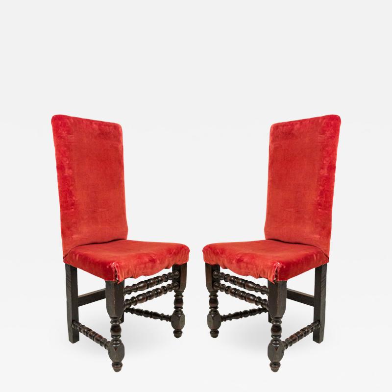 Set of 4 English Renaissance Red Velvet Chairs