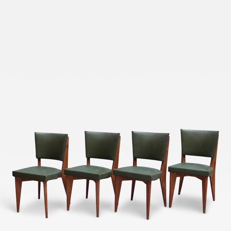 Set of 4 Fine French 1950s Oak Dining Chairs