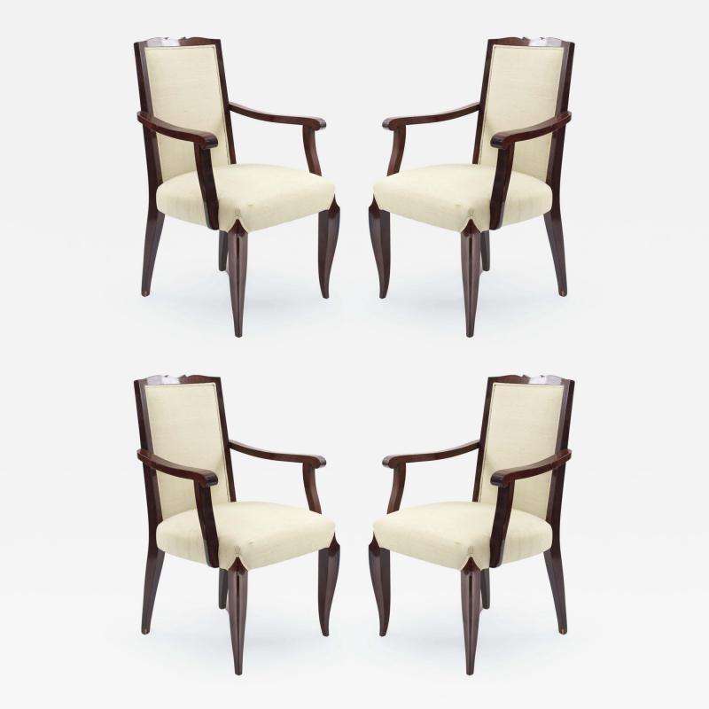 Set of 4 French Art Deco Cream and Mahogany Arm Chairs