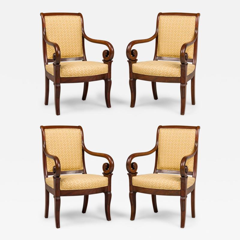 Set of 4 French Directoire Curled Armchairs