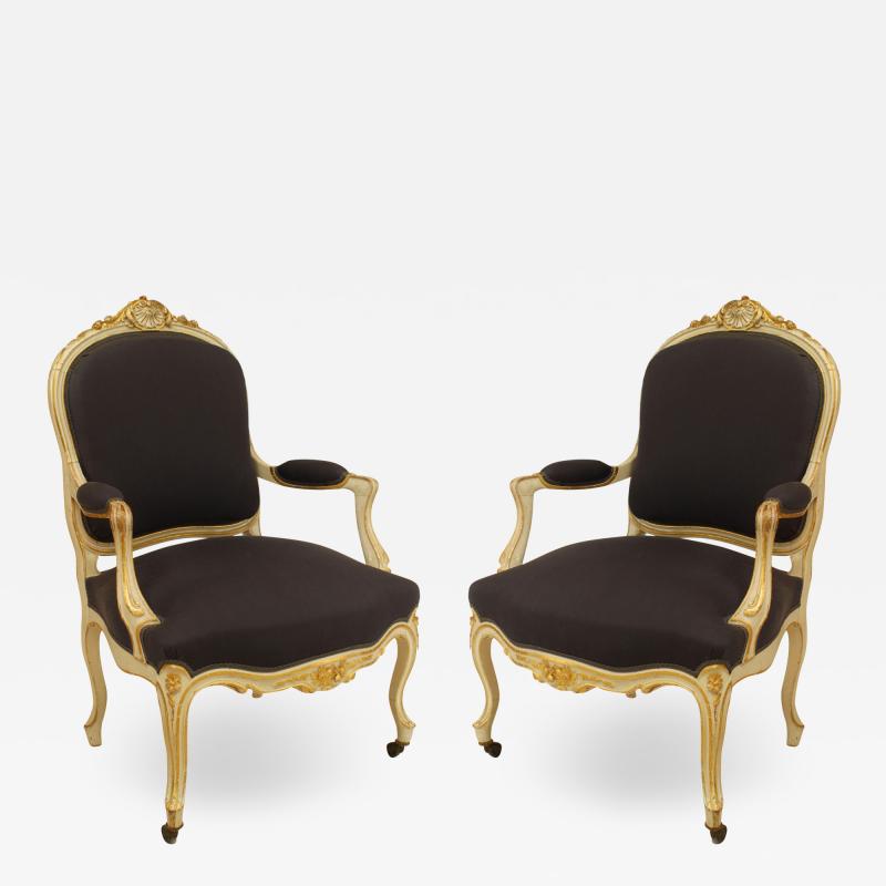 Set of 4 French Louis XV Purple Arm Chairs
