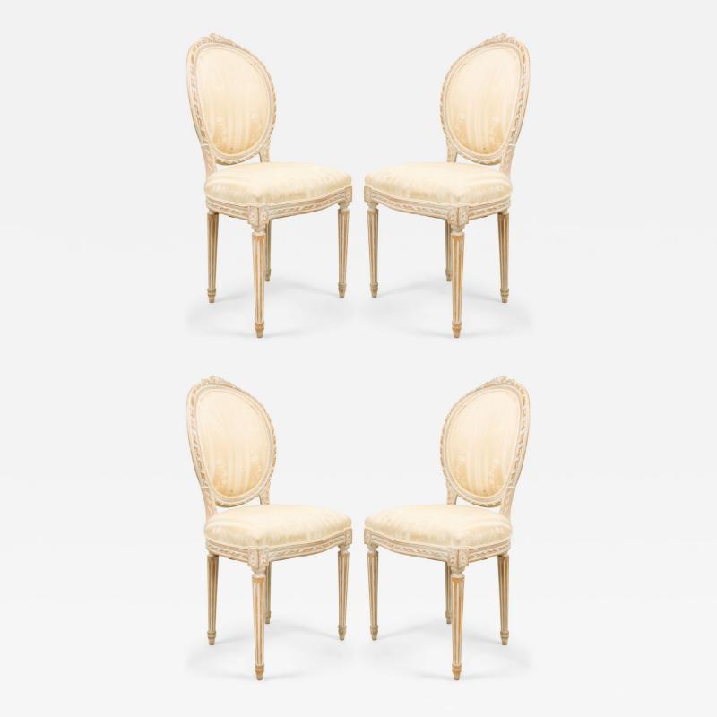 Set of 4 French Louis XVI Bleached Side Chairs