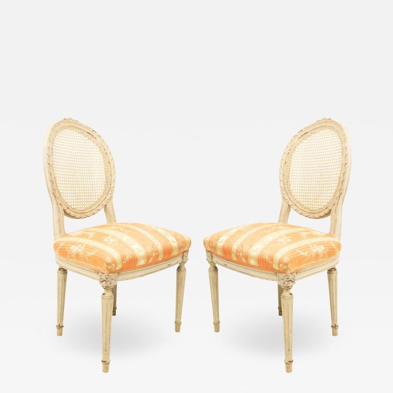 Set of 4 French Louis XVI Damask Side Chairs