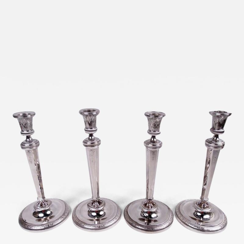 Set of 4 French Restauration Classical Silver Candlesticks