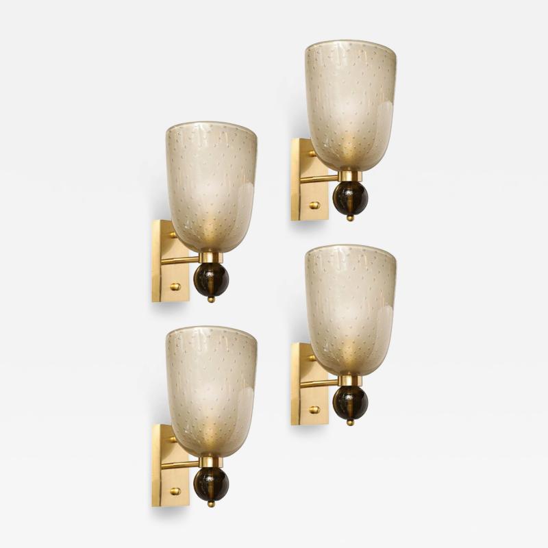 Set of 4 Hand Blown Murano Frosted Glass Sconces W Murine Orbital Drop Detail
