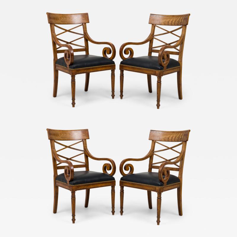 Set of 4 Italian Neo classic Style Leather Upholstered Armchairs