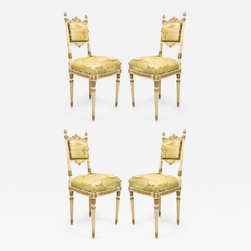 Set of 4 Italian Neoclassic Silk Upholstery Chairs