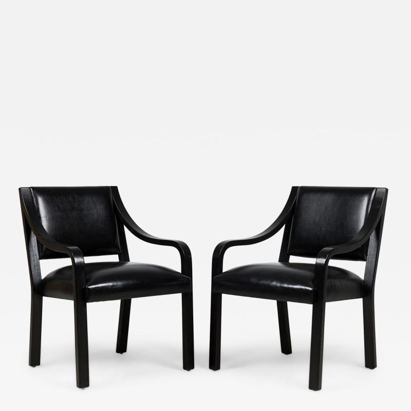 Set of 4 Karl Springer Ltd American Mid Century Black Leather Armchairs