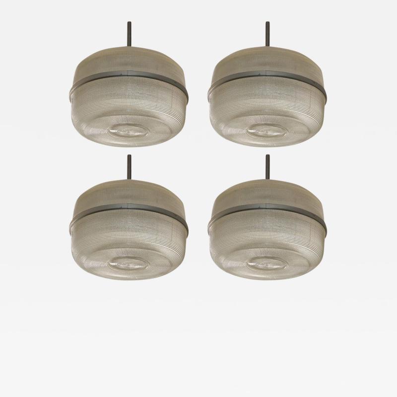 Set of 4 Large Molded Glass Industrial Hanging Lights