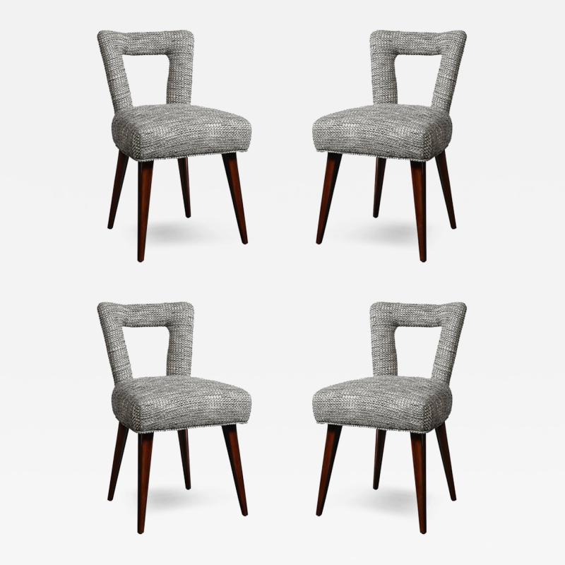 Set of 4 Mid Century Open Back Upholstered Dining Chairs w Splayed Tapered Legs