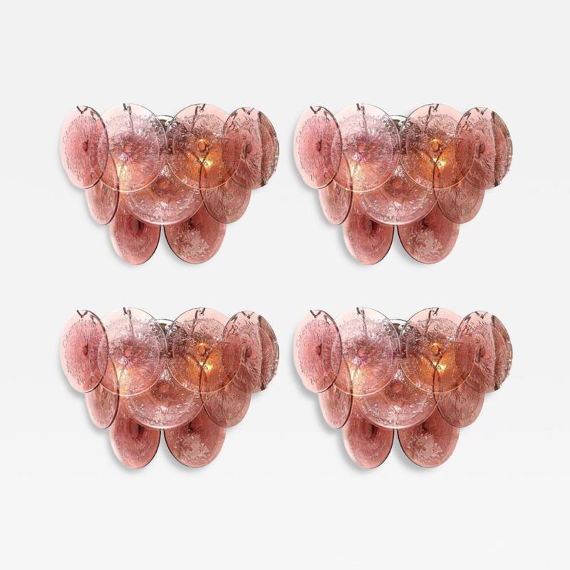 Set of 4 Modernist 9 Disc Sconces in Handblown Murano Smoked Amethyst Glass