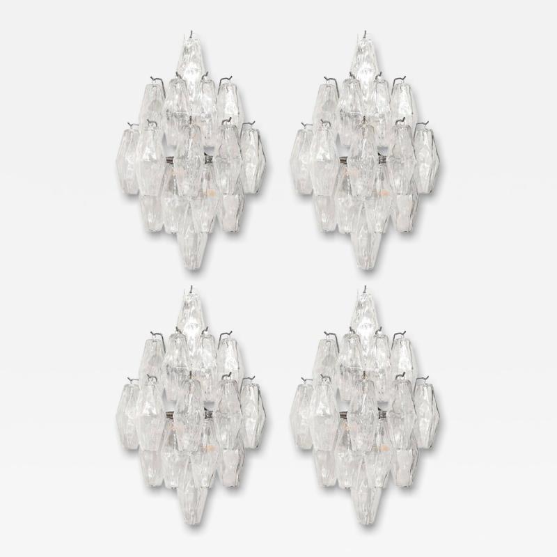 Set of 4 Modernist Hand Blown Murano Glass Diamond Form Polyhedral Sconces