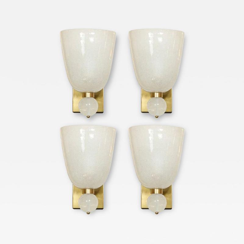 Set of 4 Modernist Hand Blown Murano Sconces w Murines Orbital Finial