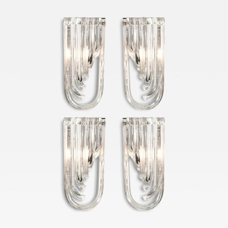 Set of 4 Modernist Hand Blown Translucent Murano Glass Ribbon Sconces