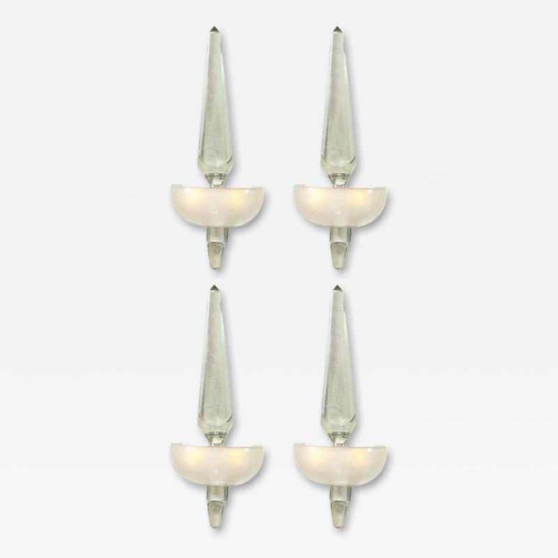 Set of 4 Modernist Murano Pearlescent Glass w 24K White Gold Obelisk Sconces