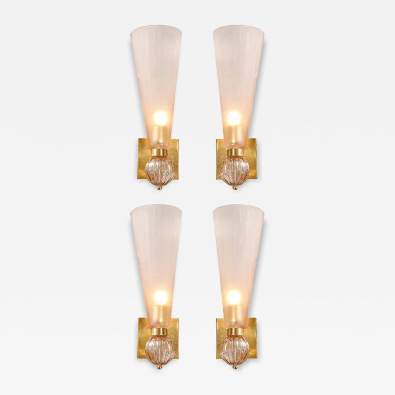 Set of 4 Modernist Orbital Drop Smoked Garnet Conical Murano Glass Sconces