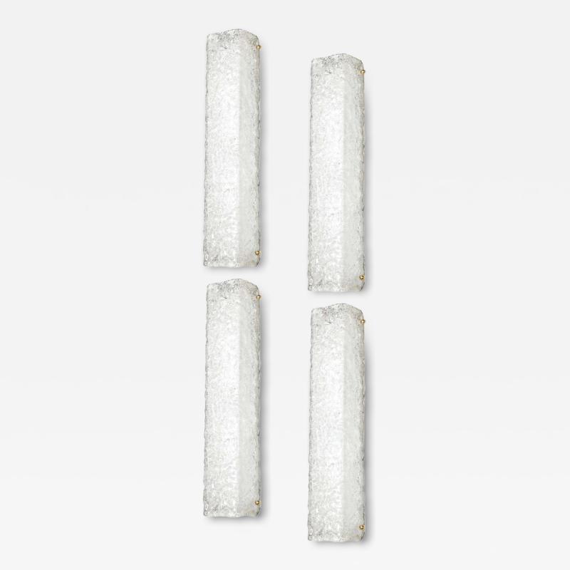 Set of 4 Modernist Rectangular Hand Blown Murano Mottled Glass Sconces w Brass