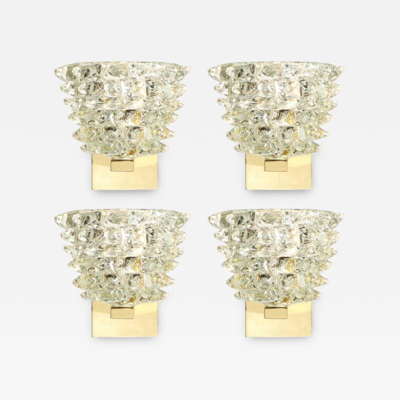 Set of 4 Modernist Transparent Rostrato Murano Glass Brass Sconces