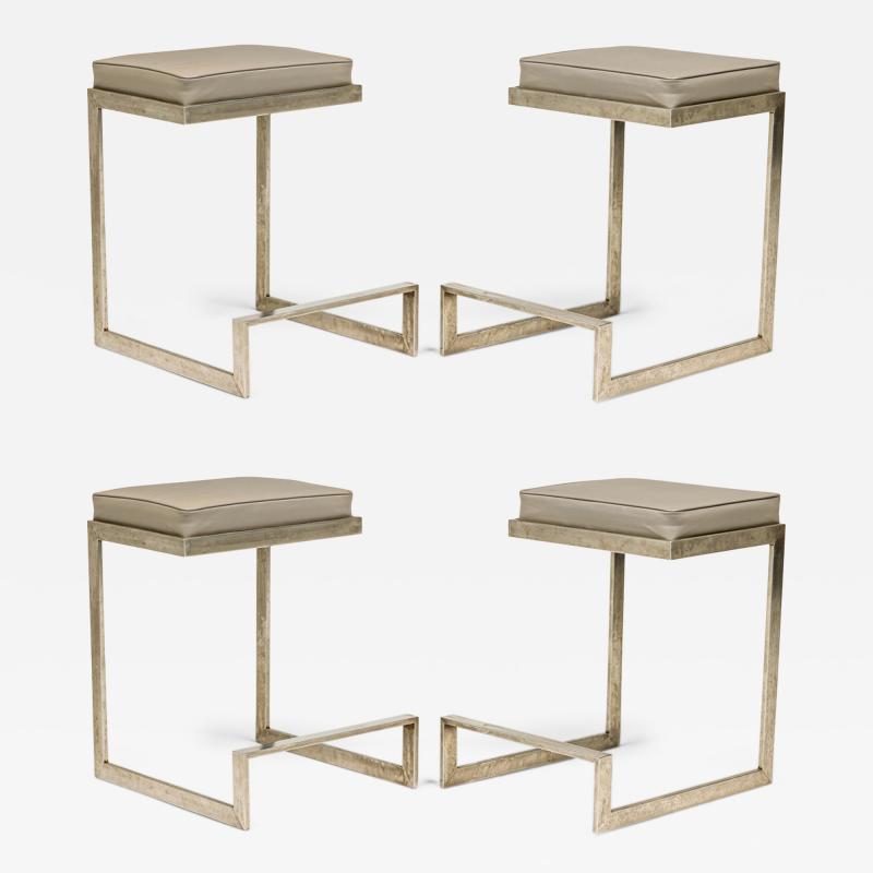 Set of 4 Old Hickory Horchow for Neiman Marcus Flat Bar Cantilever Bar Stools