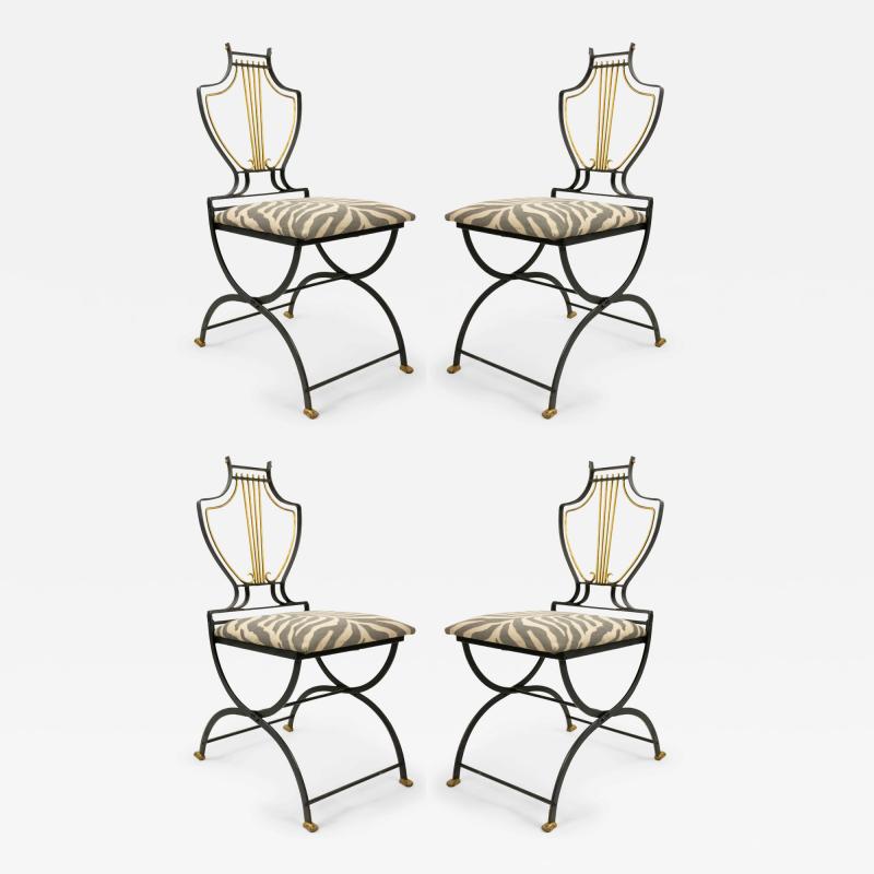 Set of 4 Outdoor American Art Moderne Lyre Side Chairs