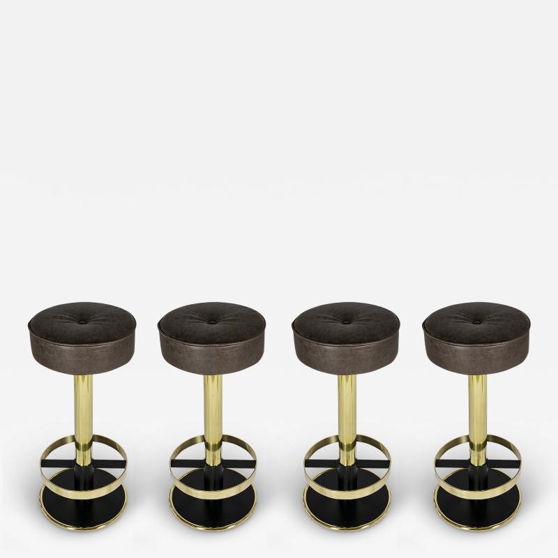 Set of 4 Pcs Mid Century Italian Brass Bar Stools Chairs