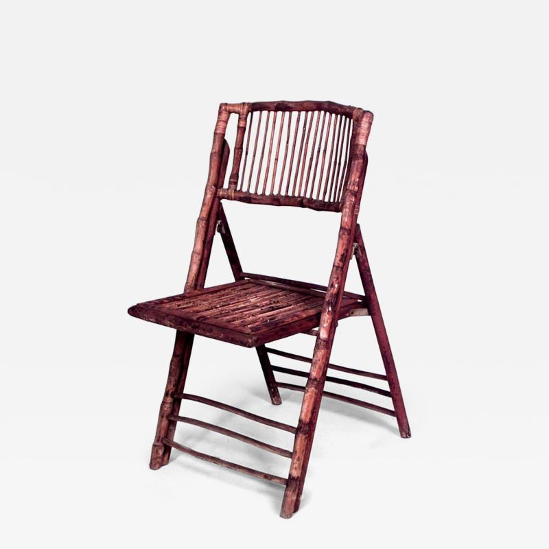 Set of 4 Rustic style twig wicker trimmed folding side chairs