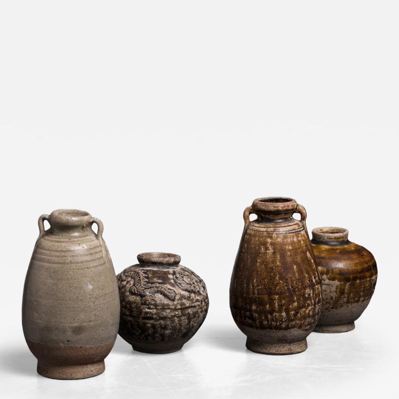 Set of 4 South East Asian glazed jarlets