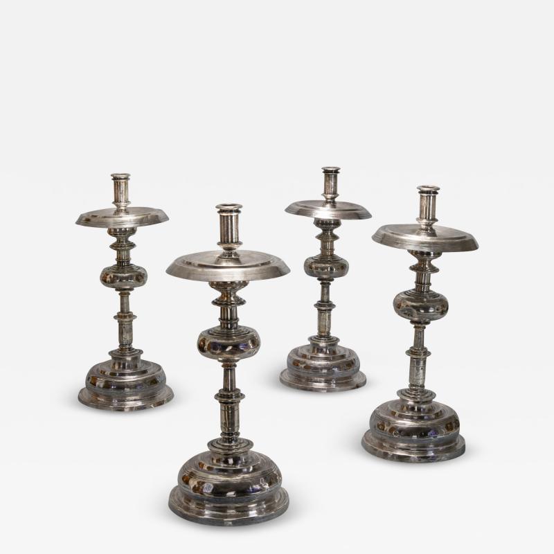 Set of 4 Spanish Colonial Silver Candlesticks