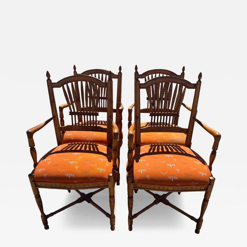Set of 4 Walnut Country French Wheat Back Armchairs
