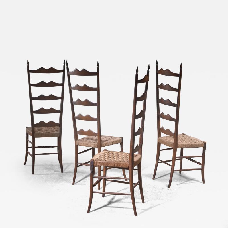 Set of 4 beech and seagrass Chiavari chairs Italy 1940s