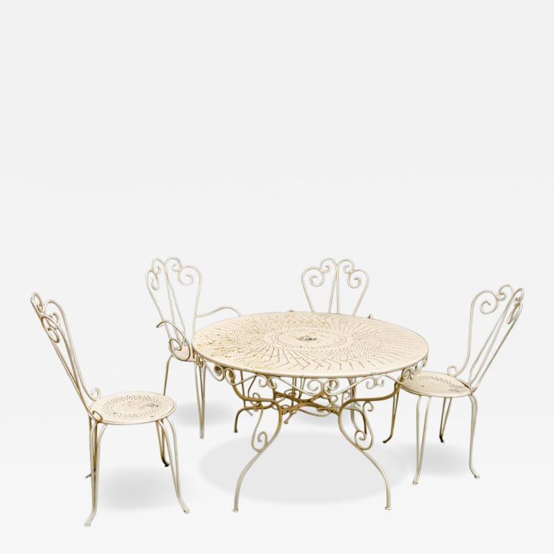 Set of 4 garden chairs and round table French 1950s