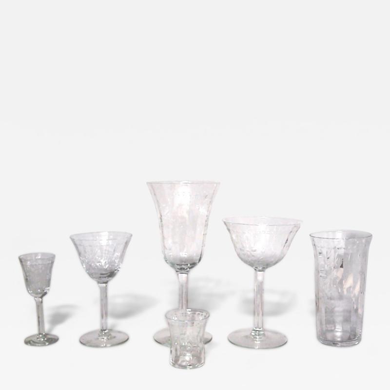 Set of 48 French Victorian Crystal Etched Glassware Set