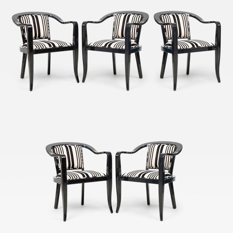 Set of 5 American Mid Century Ed Wormley Ebonized With Striped Upholestory Armch