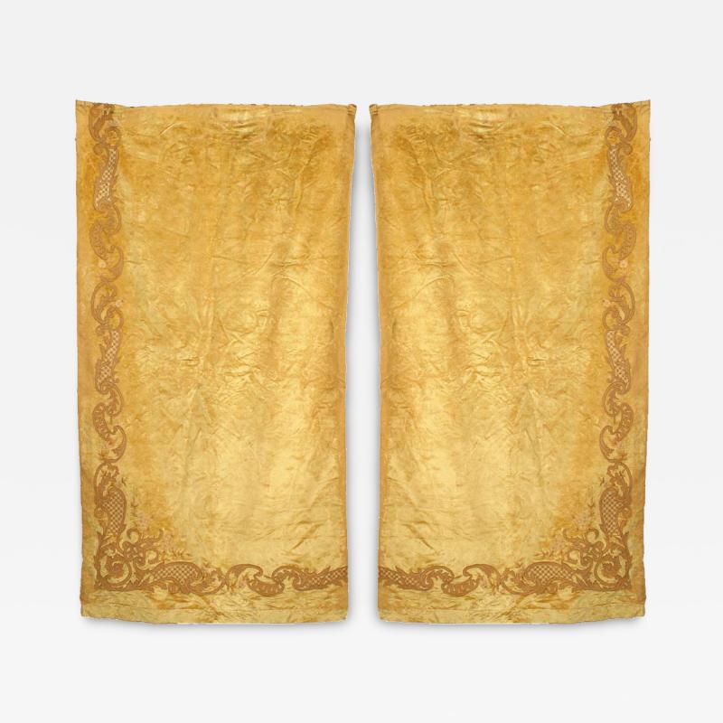 Set of 5 English Victorian Style Gold Velvet Drapes
