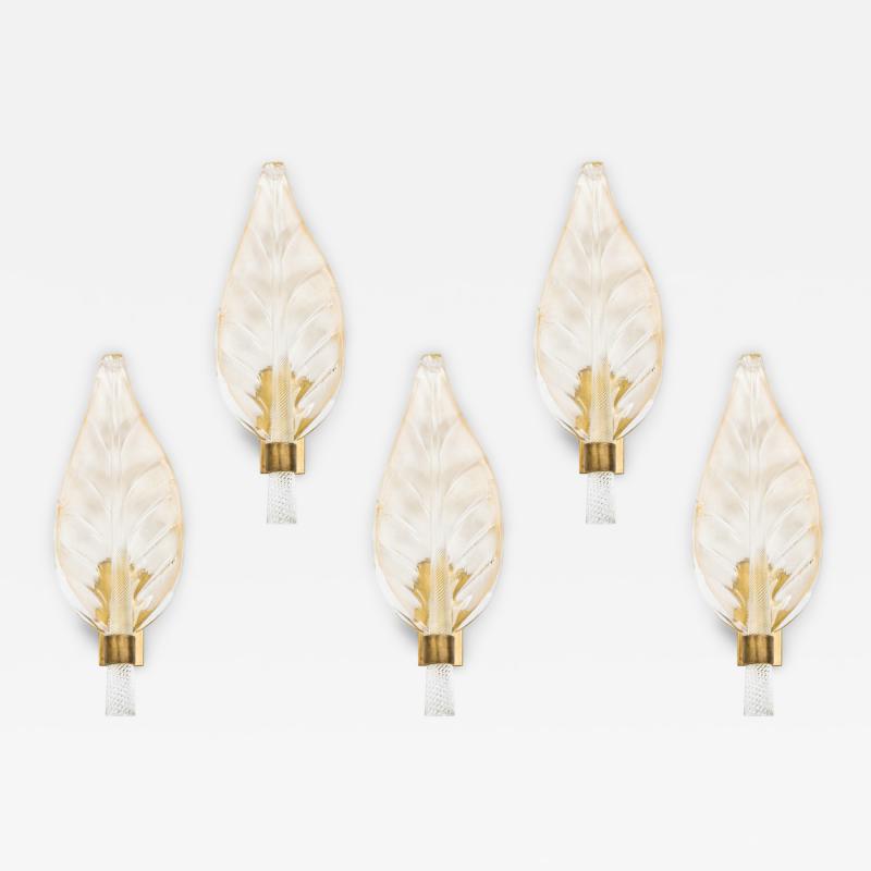 Set of 5 Italian Mid Century Murano Glass Leaf Wall Sconce