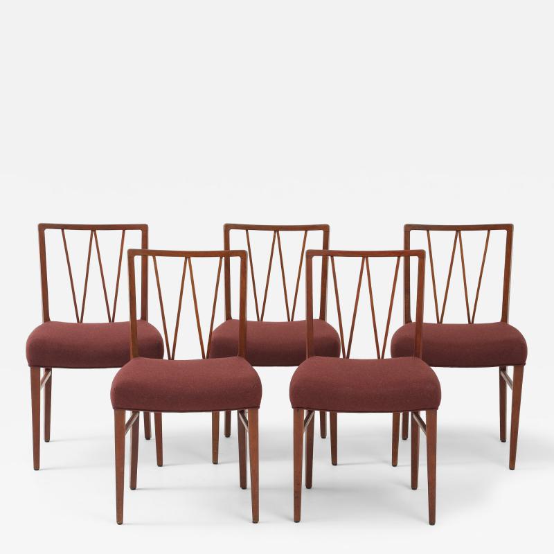 Set of 5 Ole Wanscher Dining Chairs Upholstered in Loro Piana