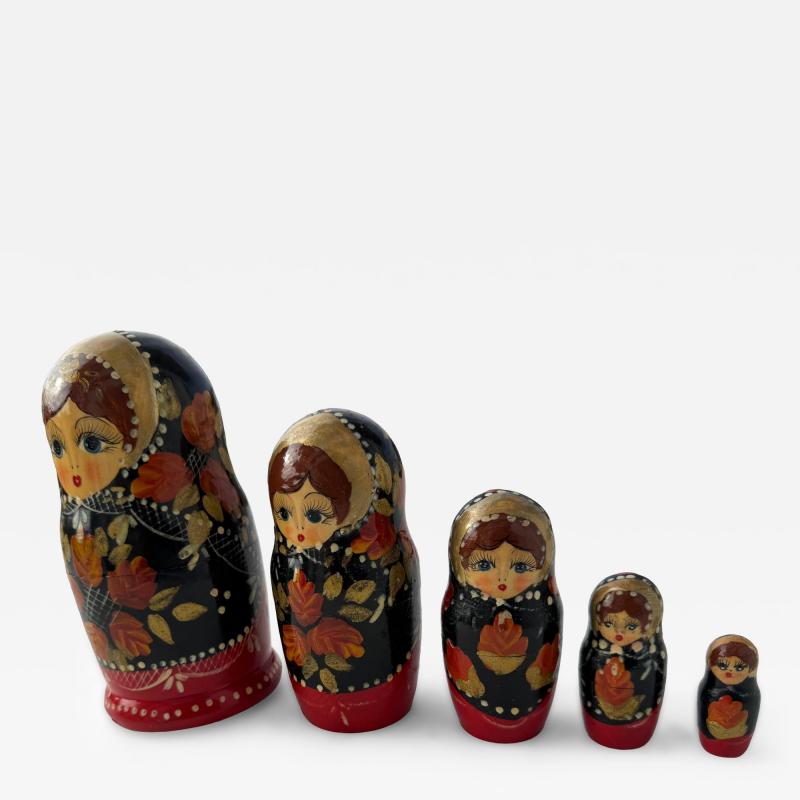 Set of 5 Russian Signed Matryoshka Hand Painted Nesting Dolls