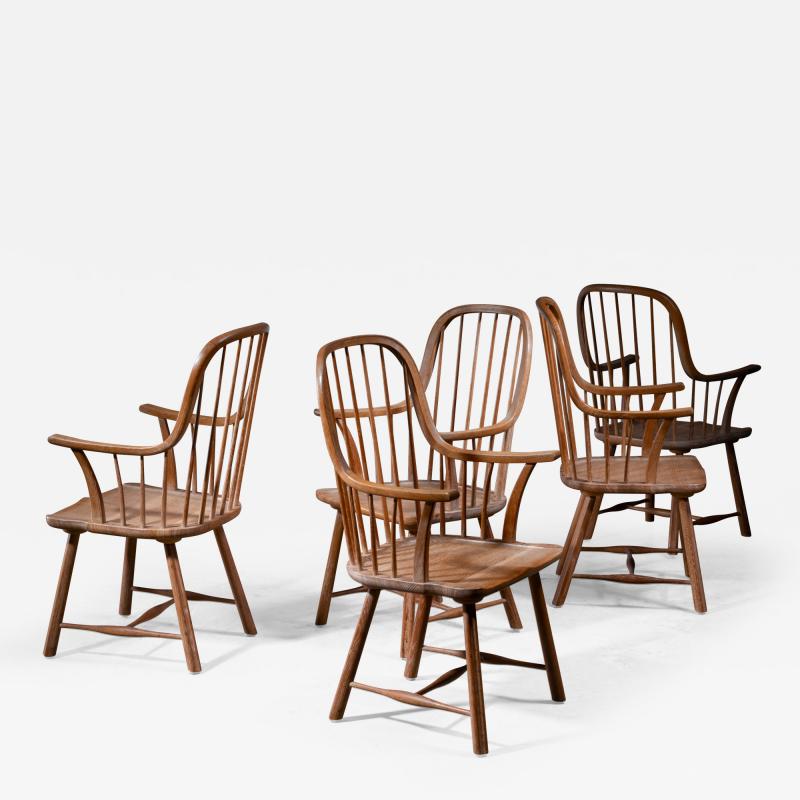 Set of 5 spindle Windsor chairs