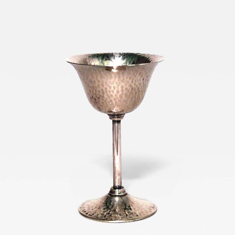 Set of 6 American Mission Hammered Silver Wine Glasses