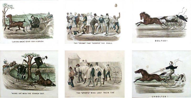 Set of 6 American Victorian Horse Lithographs signed Thos Worth 