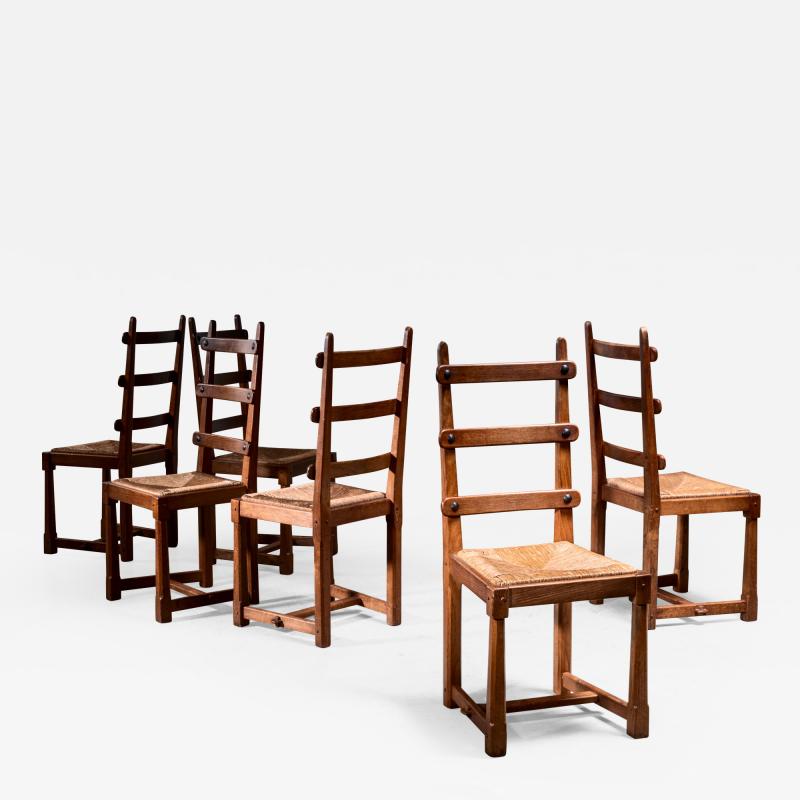 Set of 6 Arts Crafts oak dining chairs Sweden