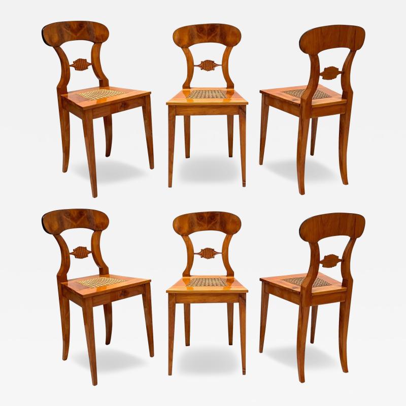 Set of 6 Biedermeier Board Chairs Cherry wood and Mesh Austria circa 1830