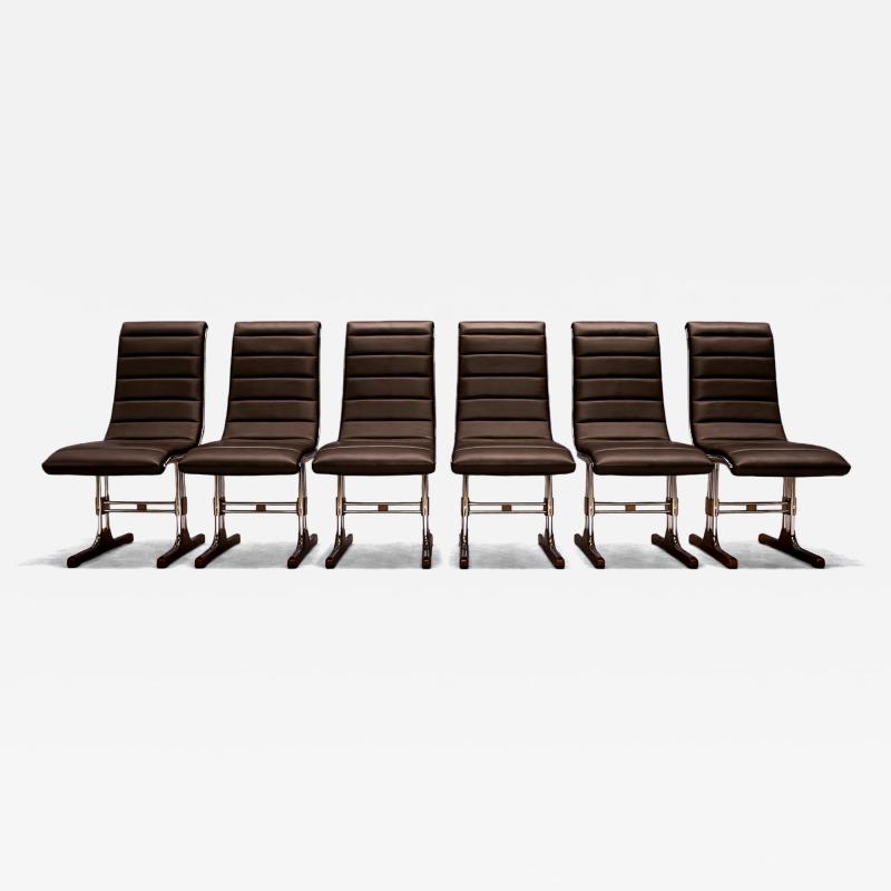 Set of 6 Chairs in Leather Metal Wood Braszenski 1960s