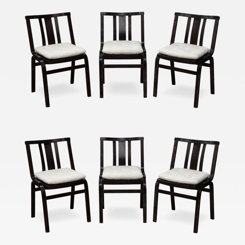 Set of 6 Charbrown cerused Side Chairs