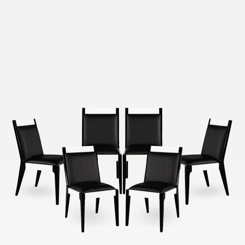 Set of 6 Custom Modern Black and White Leather Dining Chairs