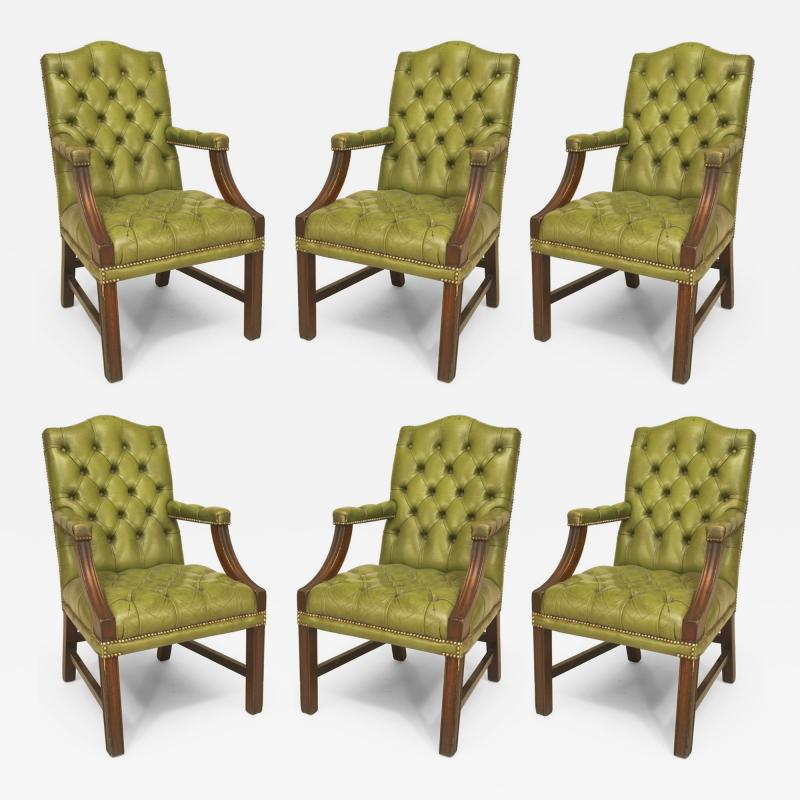 Set of 6 English Georgian Green Tufted Chairs
