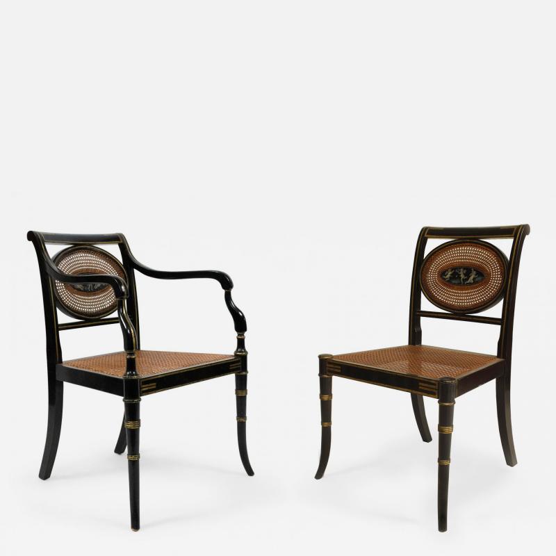 Set of 6 English Regency Black Lacquered Chairs